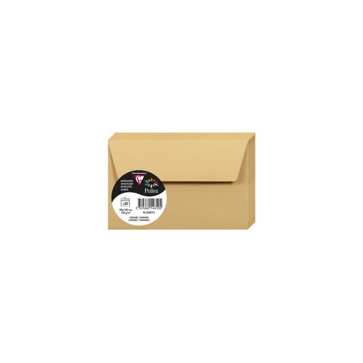 20 enveloppes CLAIREFONTAINE Pollen - 90 x 140 mm - 120 g/m² - Caramel - 3329680548105