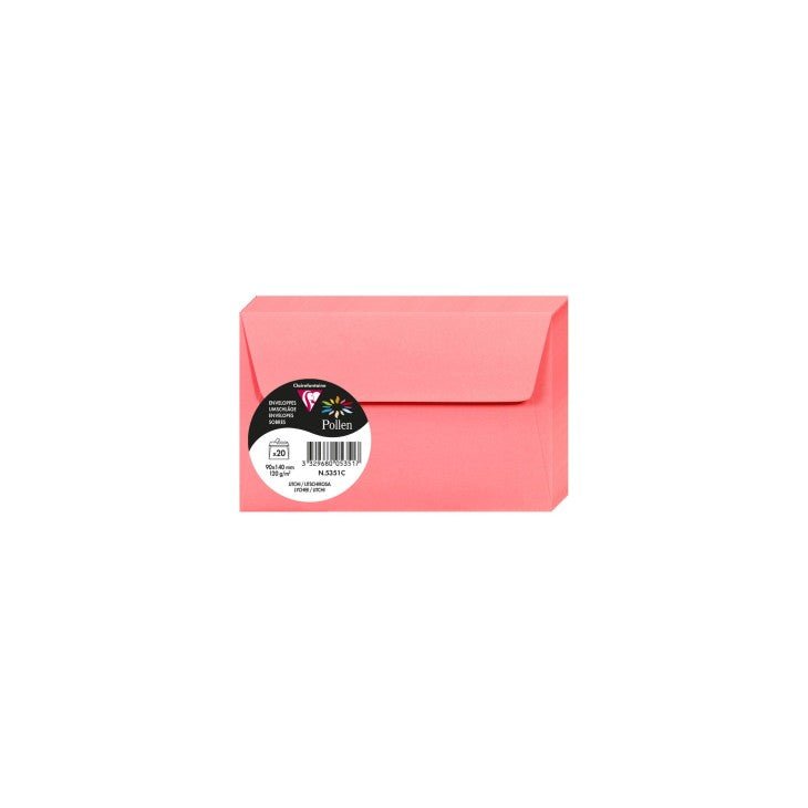 20 enveloppes CLAIREFONTAINE Pollen - 90 x 140 mm - 120 g/m² - Litchi - 3329680053517