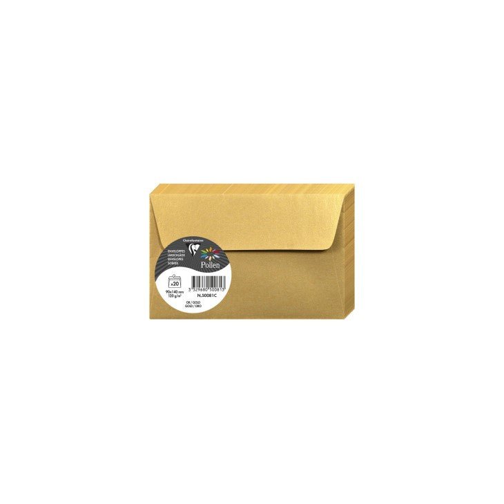 20 enveloppes CLAIREFONTAINE Pollen - 90 x 140 mm - 120 g/m² - Or - 3329680500813