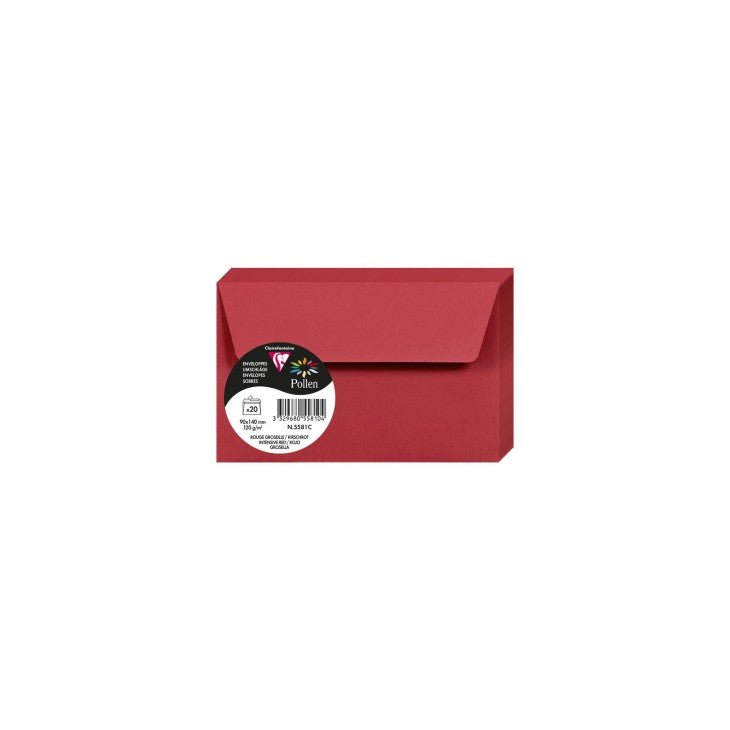 20 enveloppes CLAIREFONTAINE Pollen - 90 x 140 mm - 120 g/m² - Rouge groseille - 3329680558104