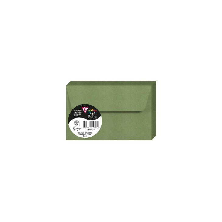 20 enveloppes CLAIREFONTAINE Pollen - 90 x 140 mm - 120 g/m² - Vert sauge - 3329680050714