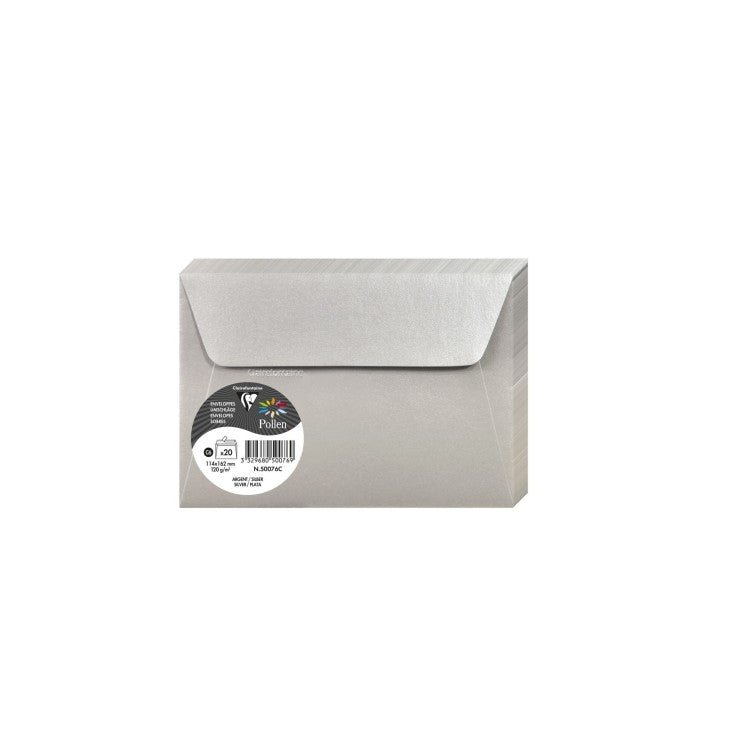20 enveloppes CLAIREFONTAINE Pollen - C6 (114 x 162 mm) - 120 g/m² - Argent - 3329680500769