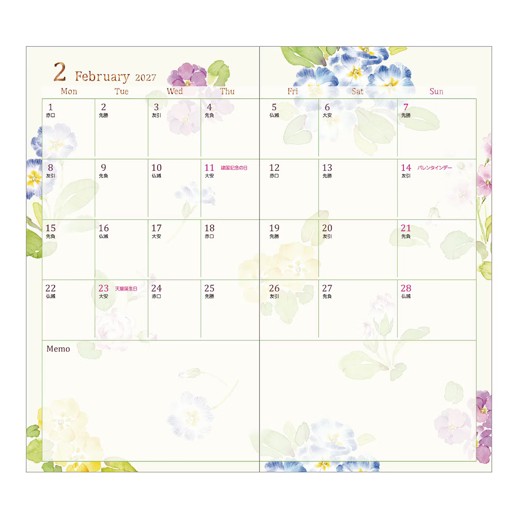 Agenda 2027 MIDORI Pocket Diary - Slim - Fleur