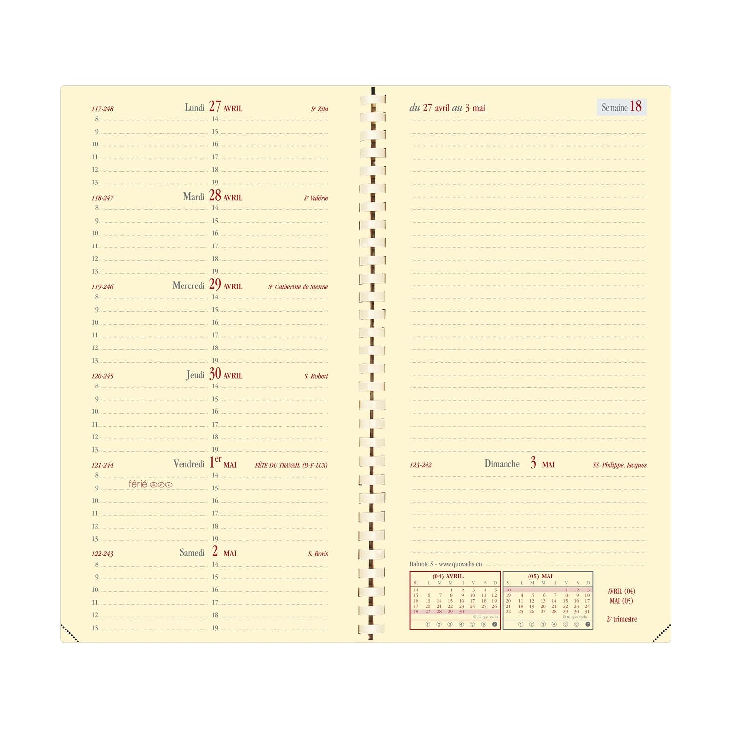 Agenda 2025 QUO VADIS Italnote S Marlow - 1 semaine + notes - 8.8 x 17 cm - Bleu nuit - 3371010498642