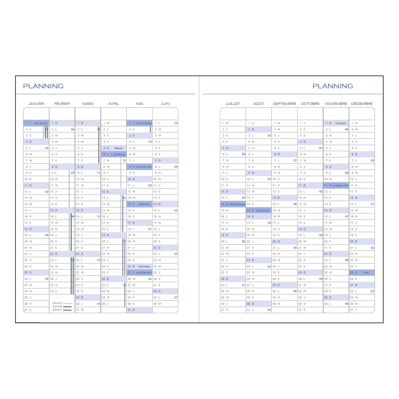 Agenda 2027 ÉPOPÉE Lucie - A5 - 1 semaine sur 2 pages - Orientation verticale - Vert émeraude - 3760281972065