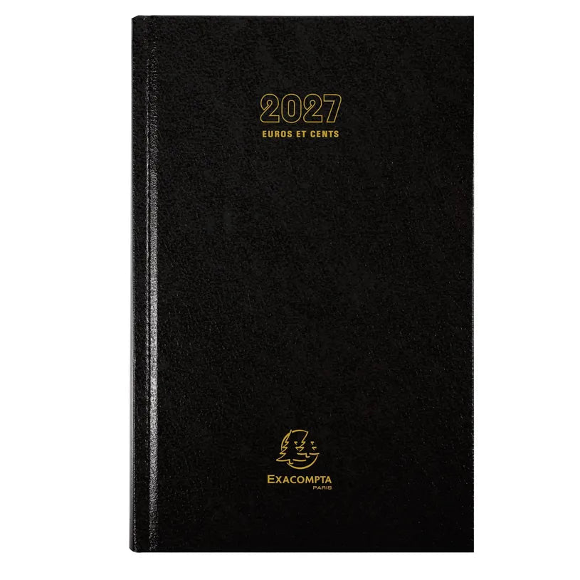 Agenda 2027 EXACOMPTA Carré Euros et cents - 13,5 x 21 cm - 1 jour par page - Orientation horizontale - Noir - 3660942007542
