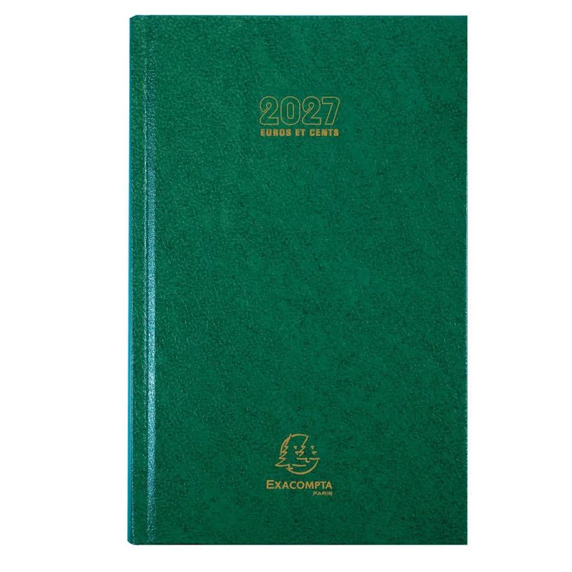 Agenda 2027 EXACOMPTA Carré Euros et cents - 13,5 x 21 cm - 1 jour par page - Orientation horizontale - Vert - 3660942007542