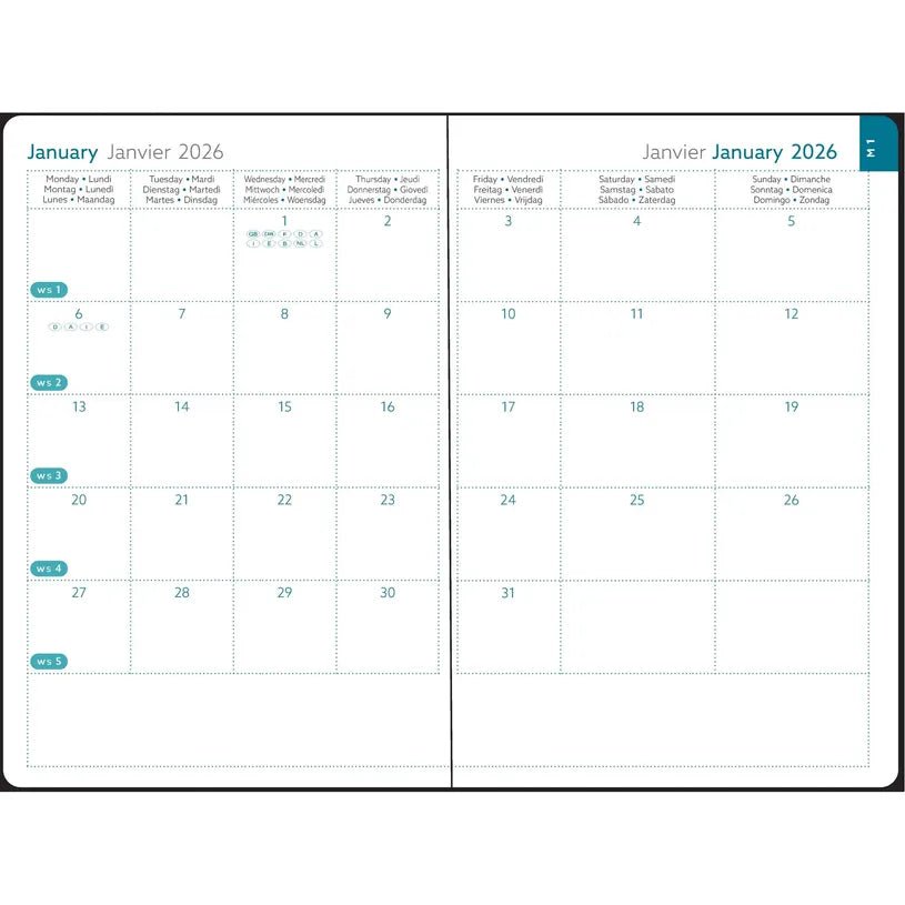 Agenda 2027 EXACOMPTA EasySlim 15 - 10 x 15 cm - Mensuel - Orientation horizontale - Ondine bleu eucalyptus - 3660942088220