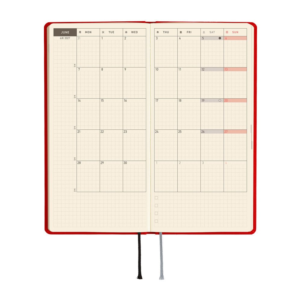 Agenda 2027 HOBONICHI Techo Weeks - Colors : Poppy Red - 