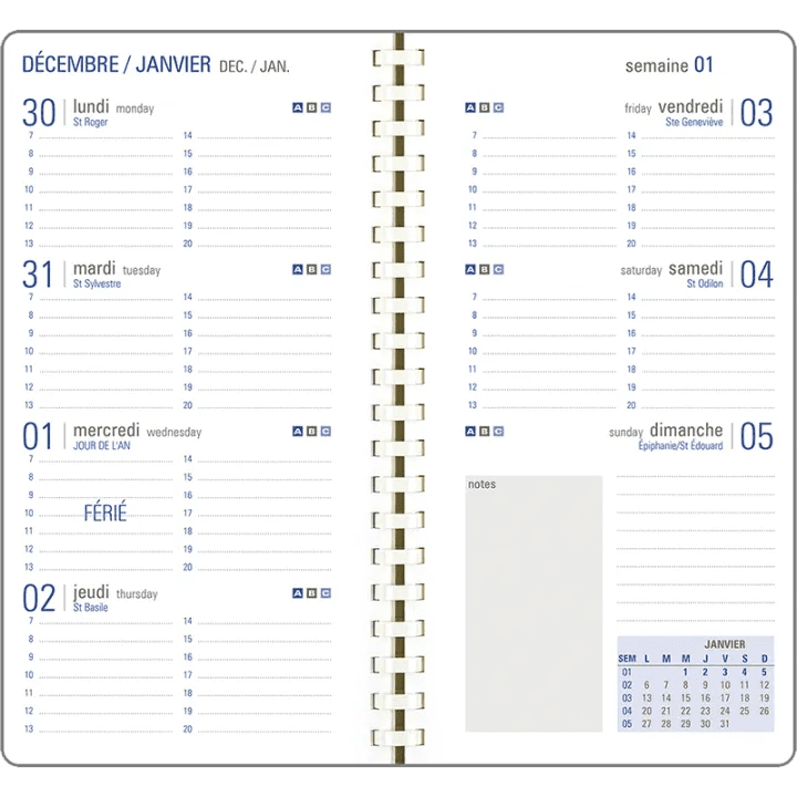 Agenda 2027 OBERTHUR Davos - 9 x 16,5 cm - 1 semaine sur 2 pages - Orientation horizontale - Noir - 3664447228341