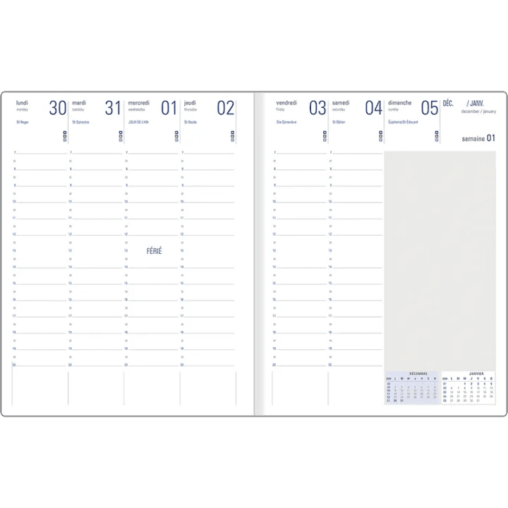 Agenda 2027 OBERTHUR Eton - 21 x 27 cm - 1 semaine sur 2 pages - Orientation verticale - Marron - 3664447230351