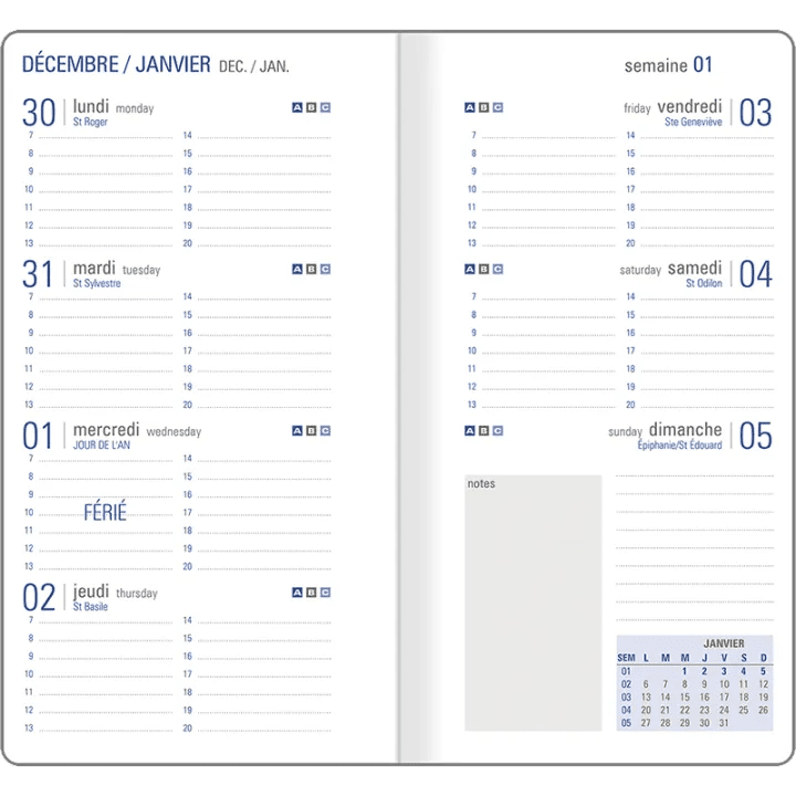 Agenda 2027 OBERTHUR Eton - 9 x 16,5 cm - 1 semaine sur 2 pages - Orientation horizontale - Marron - 3664447230443