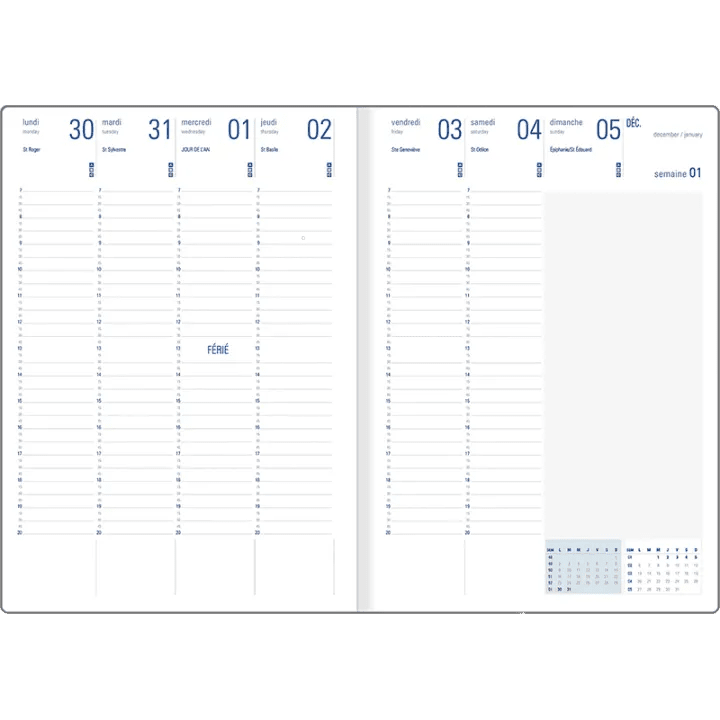 Agenda 2027 OBERTHUR Kiev - 21 x 29,7 cm - 1 semaine sur 2 pages - Orientation verticale - Vert - 3664447229782