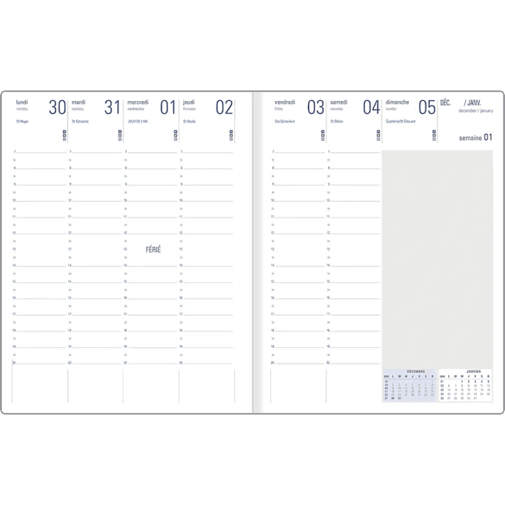 Agenda 2027 OBERTHUR Odessa - 21 x 27 cm - 1 semaine sur 2 pages - Orientation verticale - Marron - 3664447228860