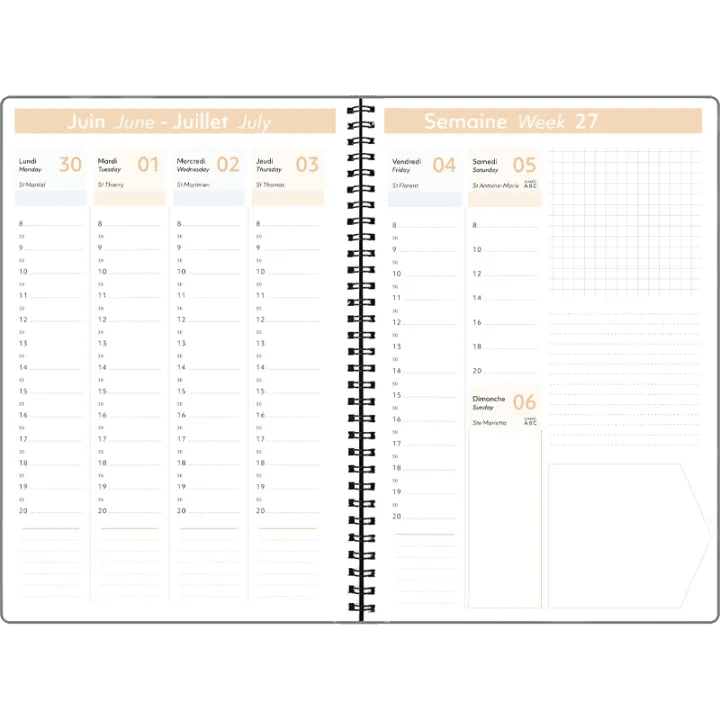 Agenda 2027 OBERTHUR Primrose - 16 x 24 cm - 1 semaine sur 2 pages - Orientation verticale - Vert canard - 3664447229379
