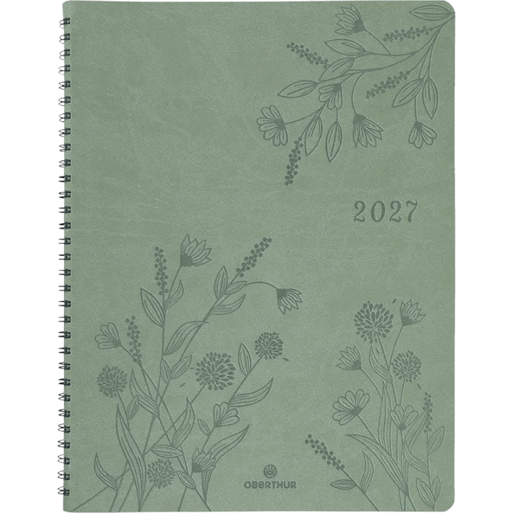 Agenda 2027 OBERTHUR Primrose - 21 x 27 cm - 1 semaine sur 2 pages - Orientation verticale - Vert sauge - 3664447229294