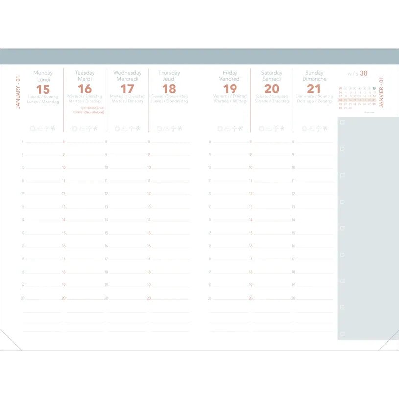 Agenda 2027 QUO VADIS Ministre Color - 16 x 24 cm - 1 semaine sur 2 pages - Orientation verticale - Ella noir - 3371010544578
