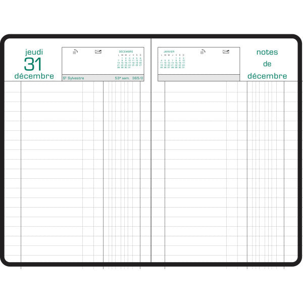 Agenda 2027 EXACOMPTA Couronne Euros et cents - 11 x 17 cm - 1 jour par page - Orientation horizontale - Vert