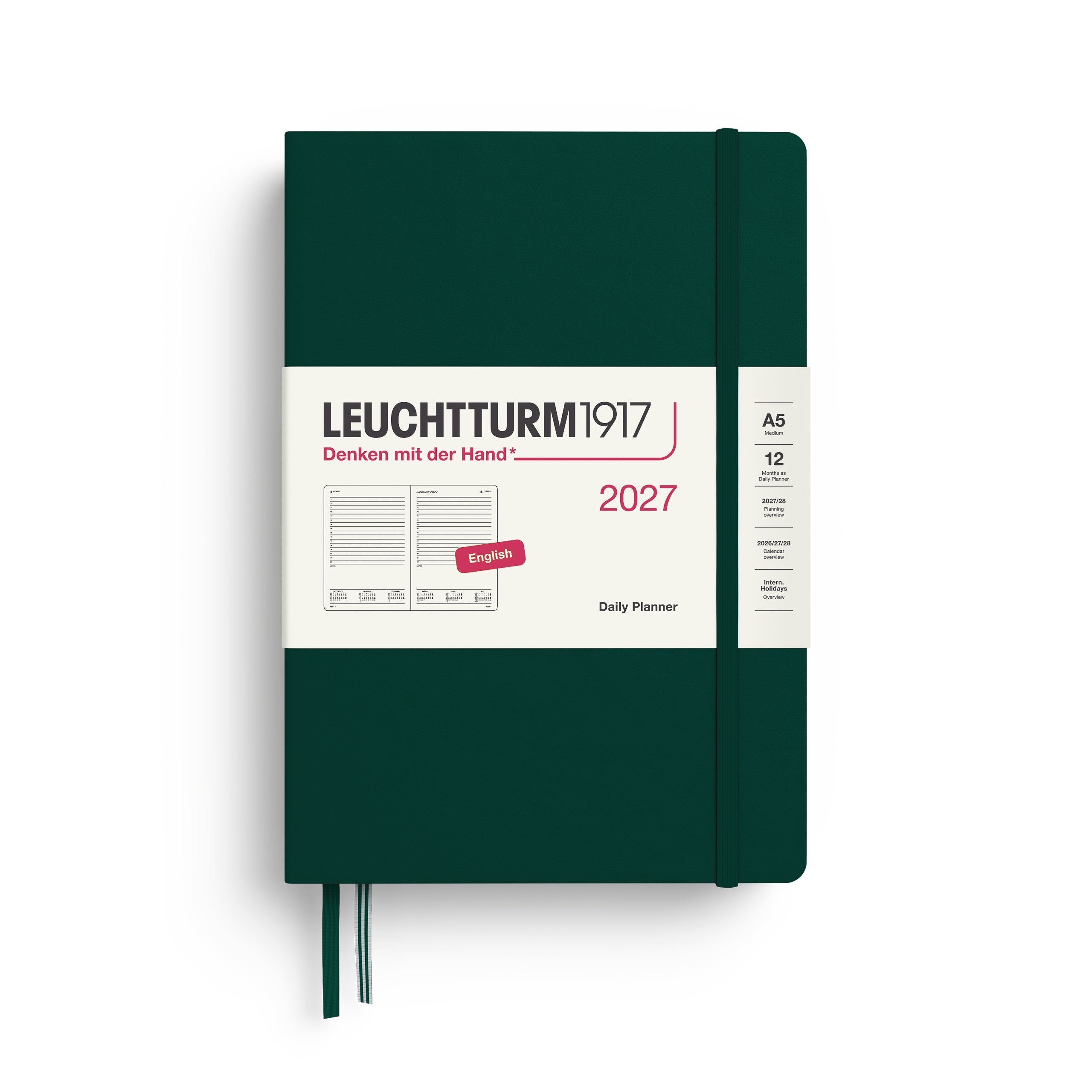 Agenda Journalier 2027 LEUCHTTURM1917, Anglais - A5 - Hardcover - Forest Green - 4070292003153
