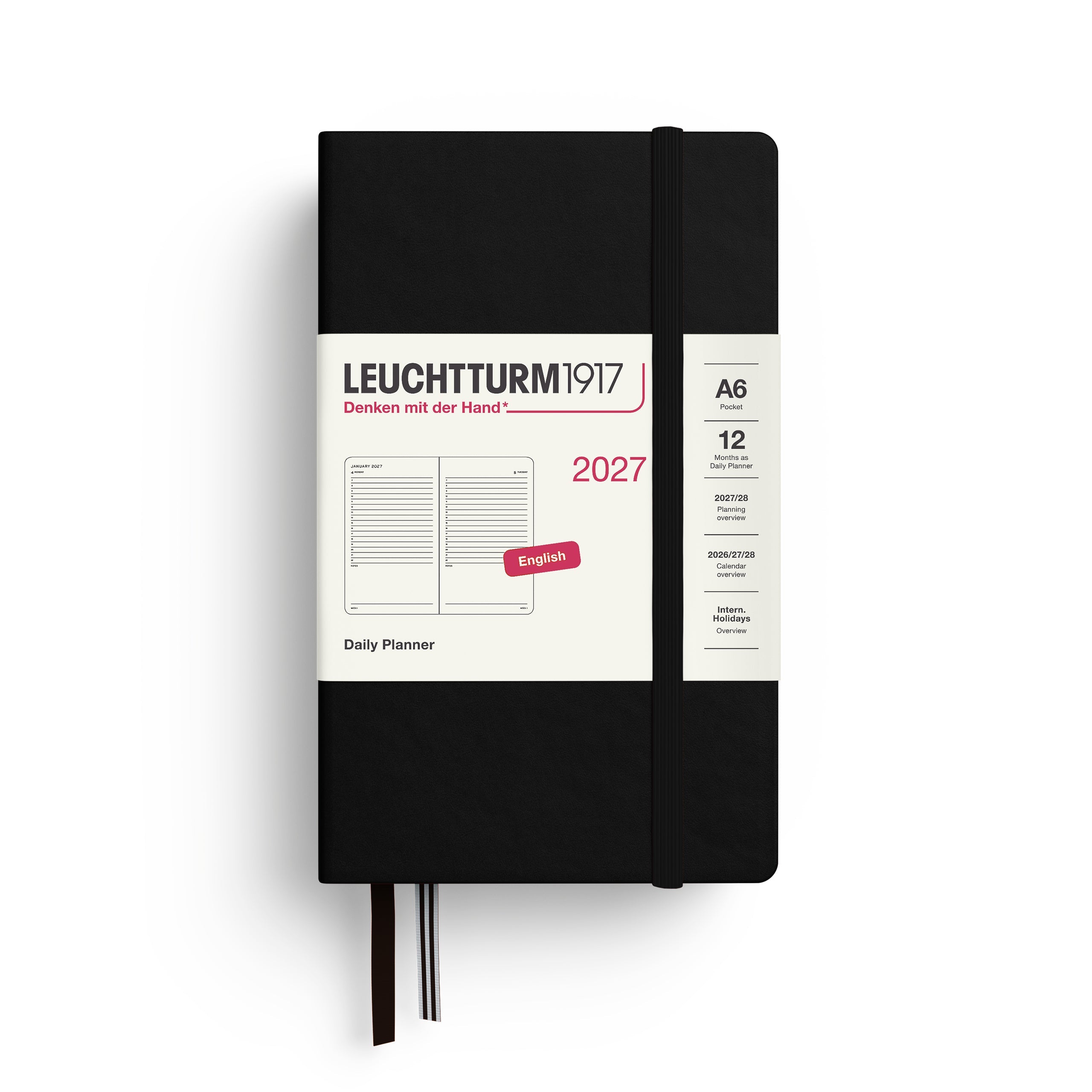Agenda Journalier 2027 LEUCHTTURM1917, Anglais - A6 - Hardcover - Black - 4070292003177