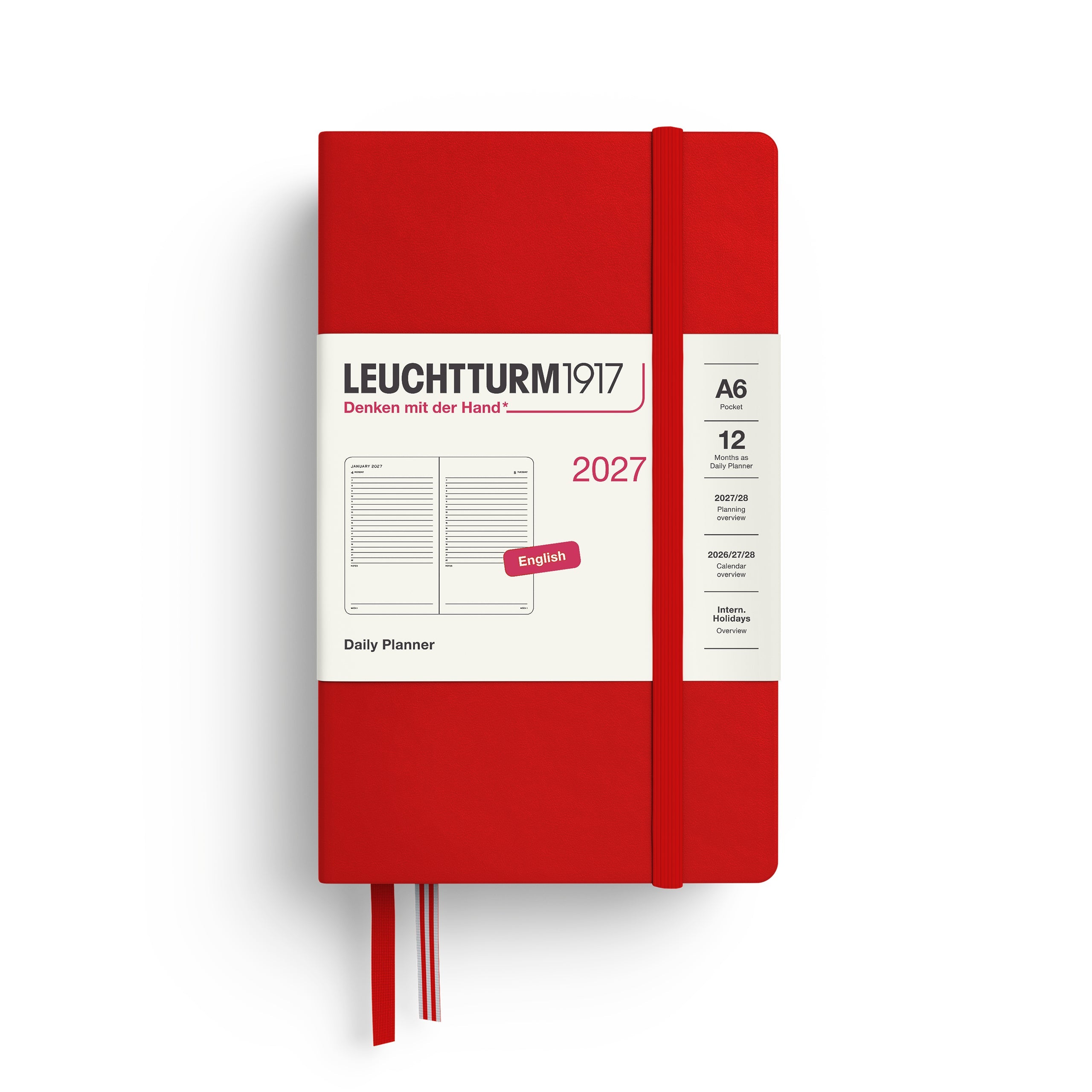 Agenda Journalier 2027 LEUCHTTURM1917, Anglais - A6 - Hardcover - Cherry - 4070292003184