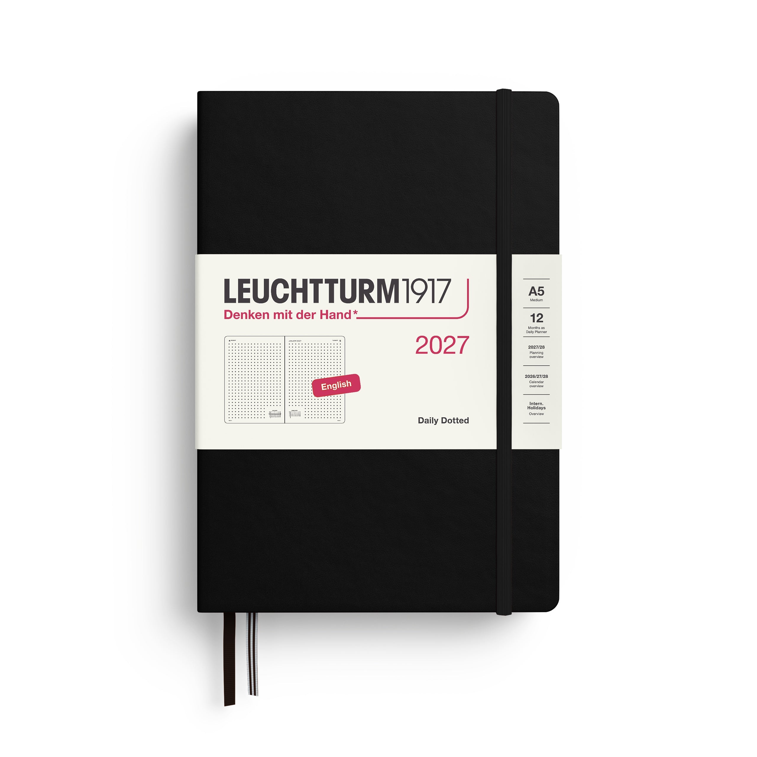 Agenda Journalier Pointillé 2027 LEUCHTTURM1917, Anglais - A5 - Hardcover - Black - 4070292003191
