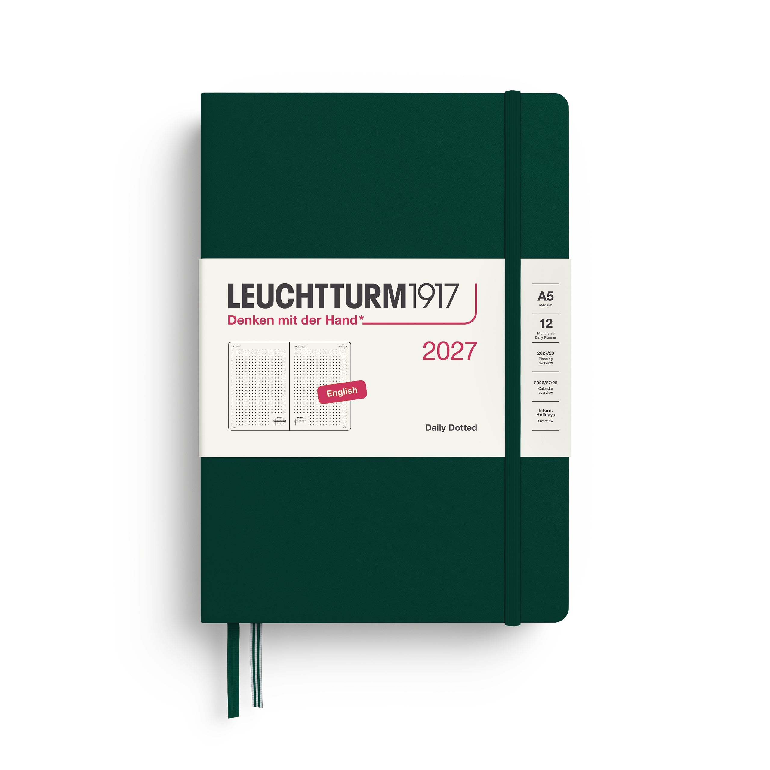 Agenda Journalier Pointillé 2027 LEUCHTTURM1917, Anglais - A5 - Hardcover - Forest Green - 4070292003221