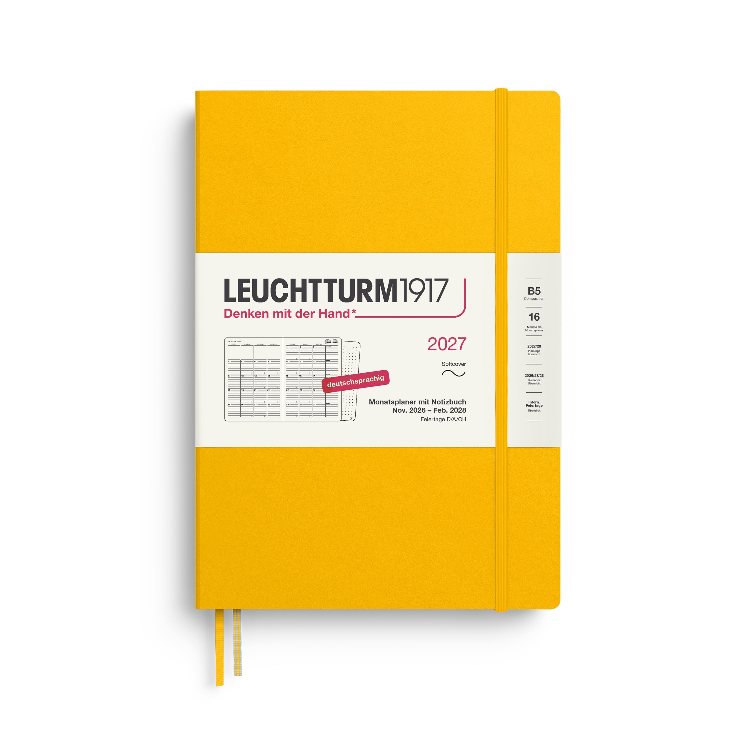 Agenda Mensuel 2027 LEUCHTTURM1917, Anglais - B5 - Softcover - Sunflower - 4070292003252