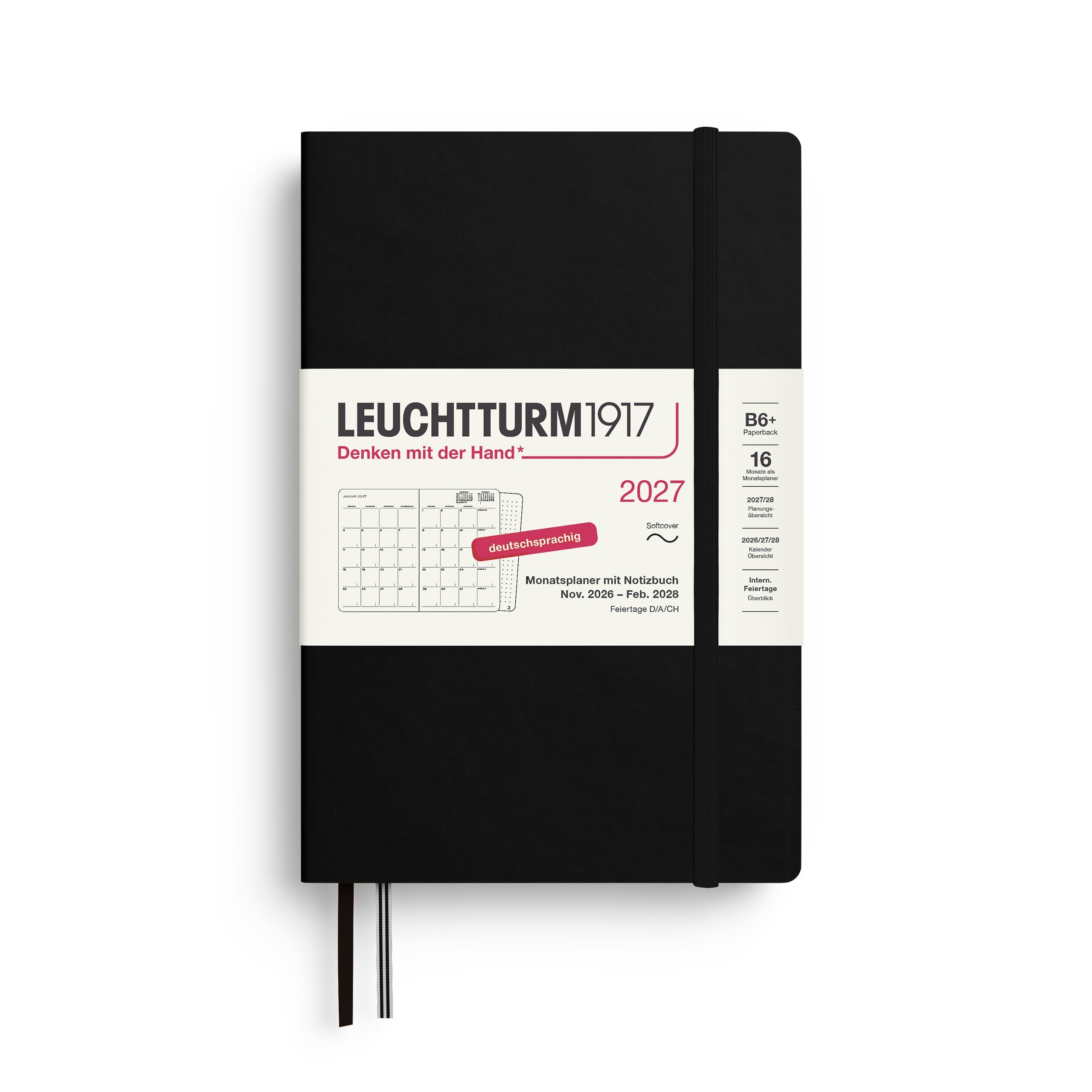 Agenda Mensuel 2027 LEUCHTTURM1917, Anglais - B6+ - Softcover - Black - 4070292003276