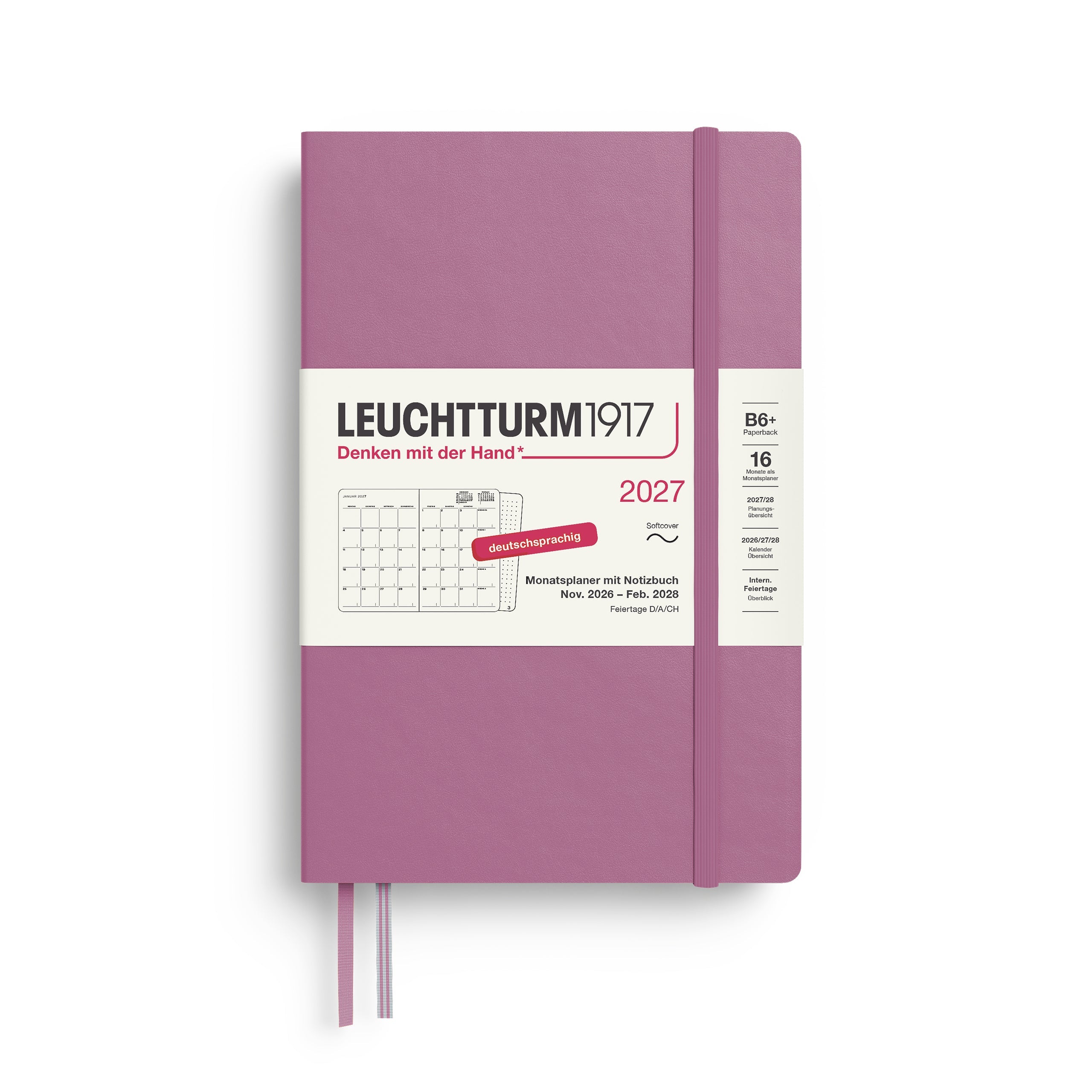 Agenda Mensuel 2027 LEUCHTTURM1917, Anglais - B6+ - Softcover - Dusty Rose - 4070292003283
