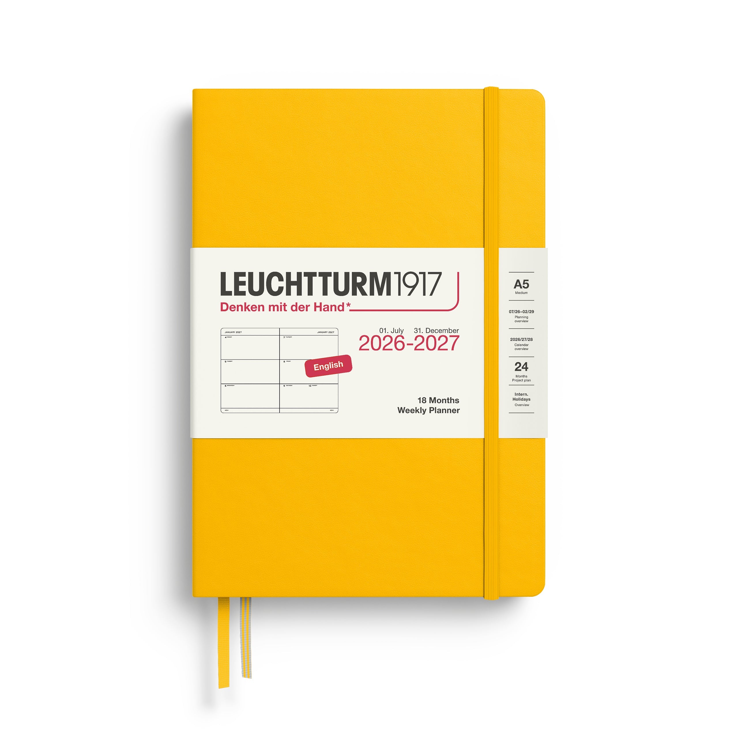 Agenda Semainier 2026 - 2027 (18 mois) LEUCHTTURM1917, Anglais - A5 - Hardcover - Sunflower - 4070292003412
