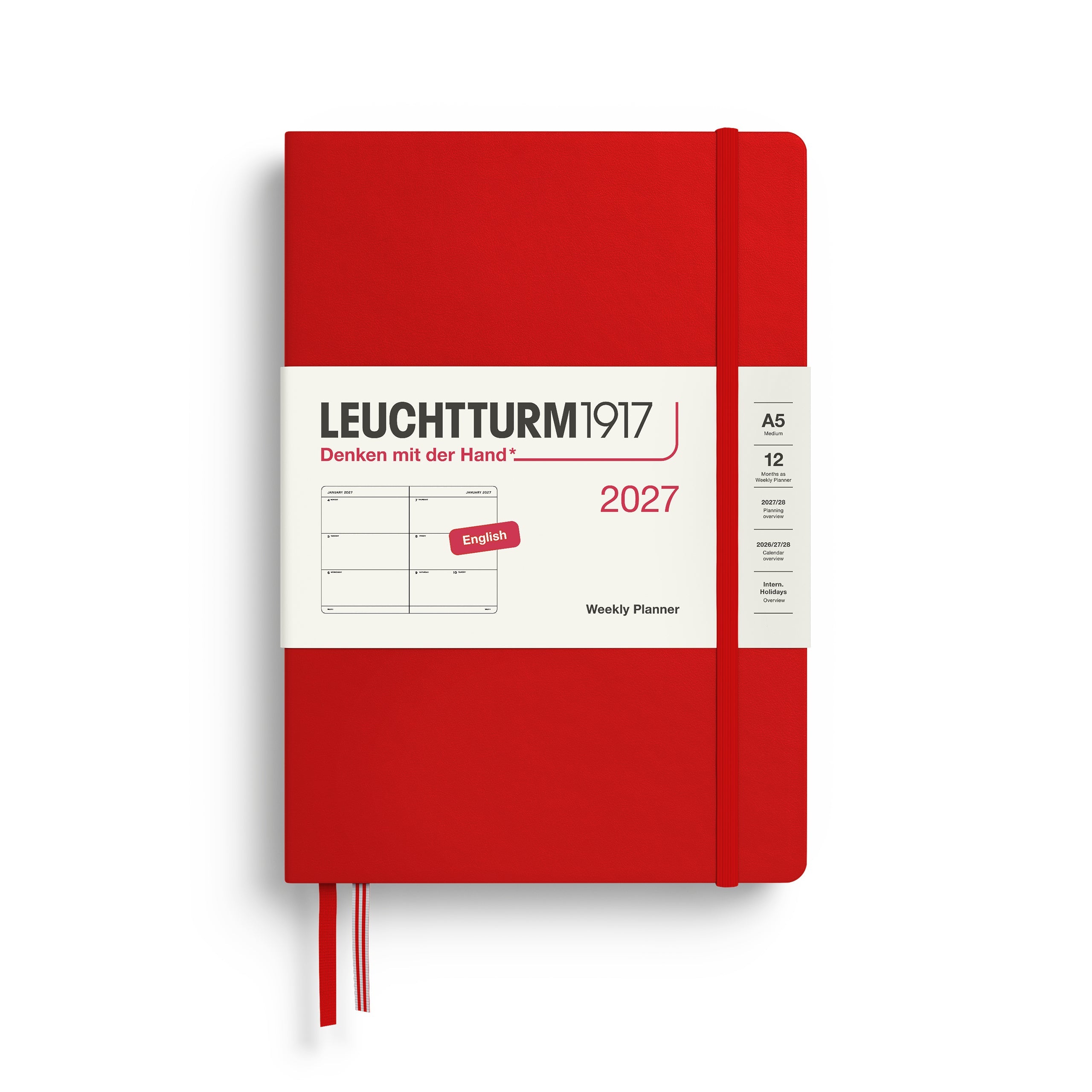 Agenda Semainier 2027 LEUCHTTURM1917, Anglais - A5 - Hardcover - Cherry - 4070292002569