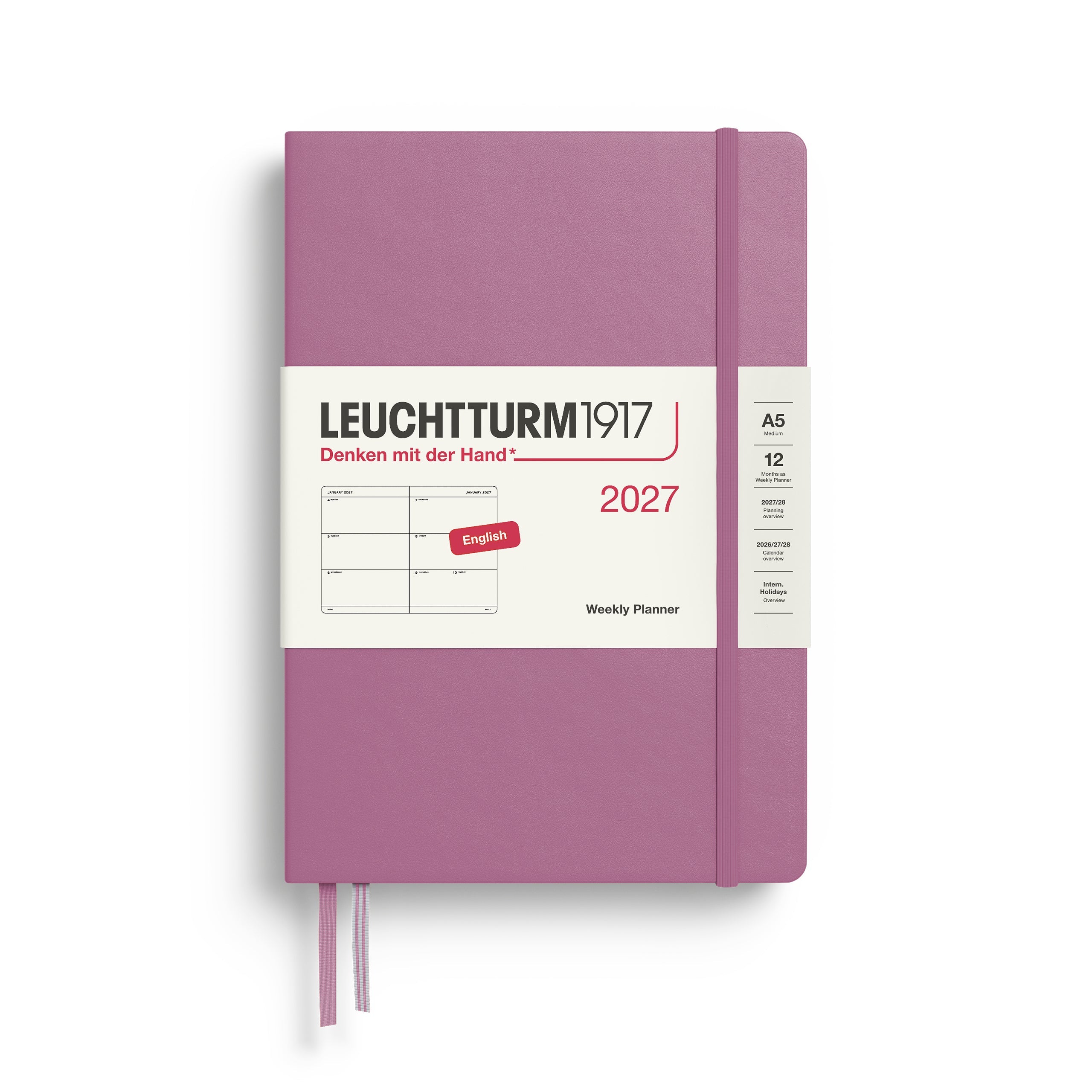Agenda Semainier 2027 LEUCHTTURM1917, Anglais - A5 - Hardcover - Dusty Rose - 4070292002552