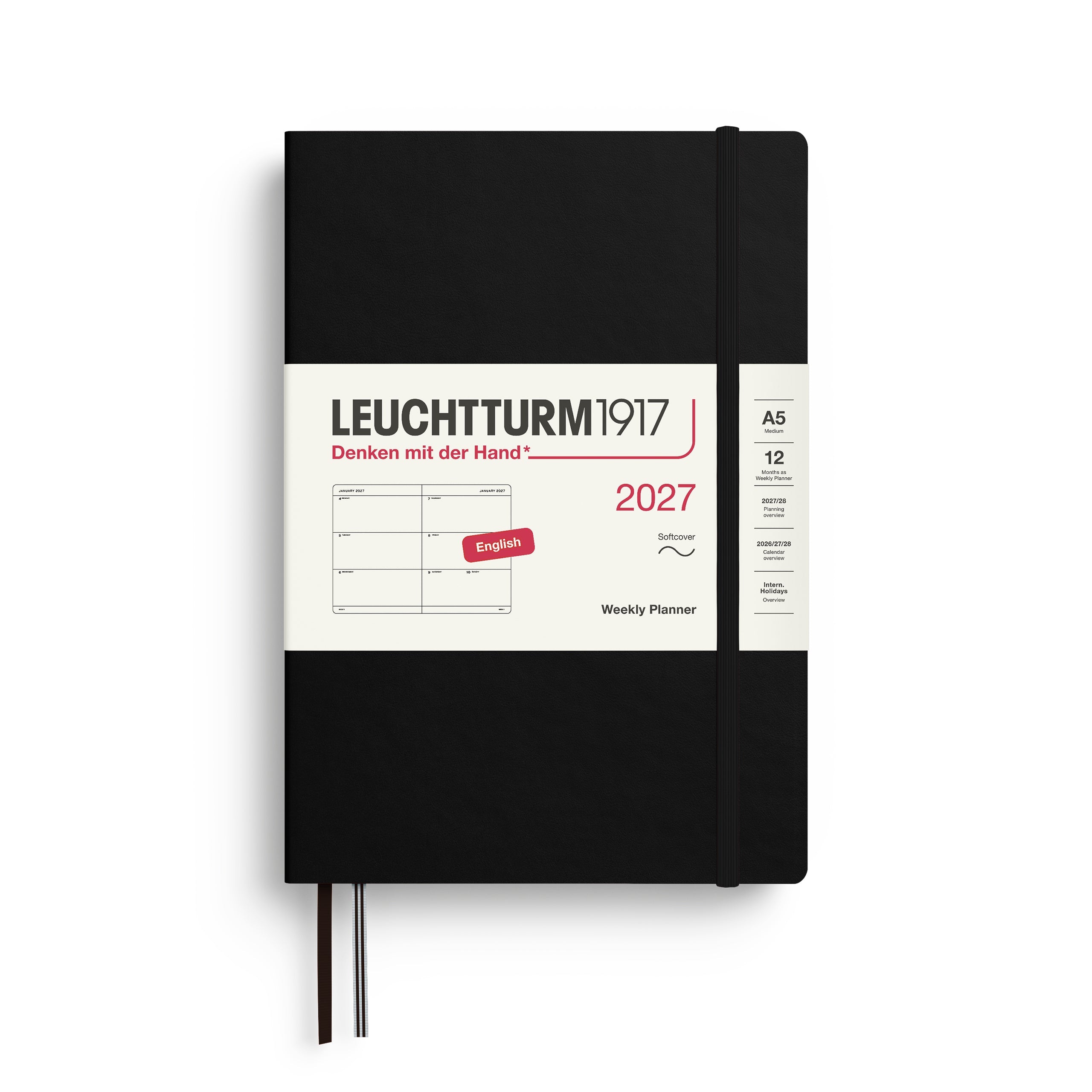 Agenda Semainier 2027 LEUCHTTURM1917, Anglais - A5 - Softcover - Black - 4070292002798