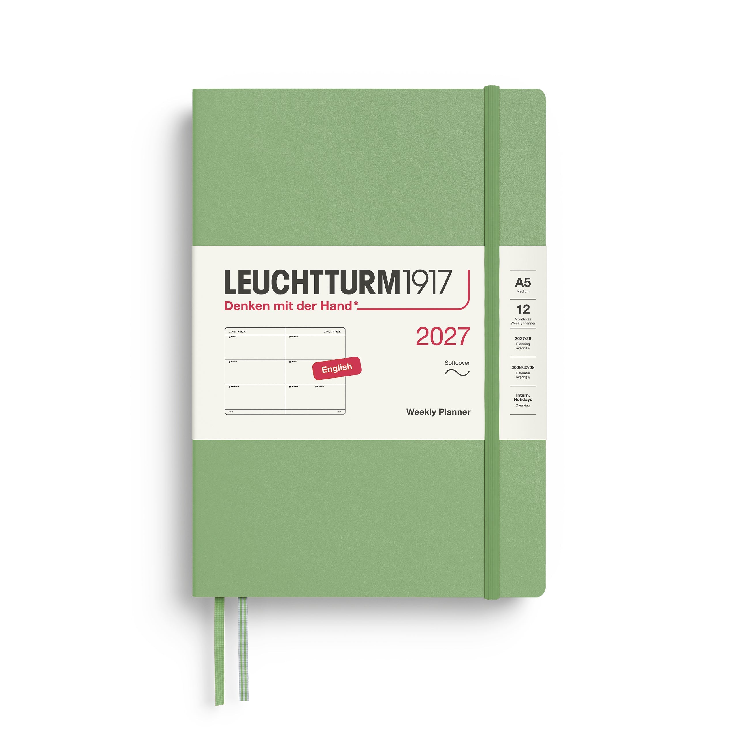Agenda Semainier 2027 LEUCHTTURM1917, Anglais - A5 - Softcover - Sauge - 4070292002835