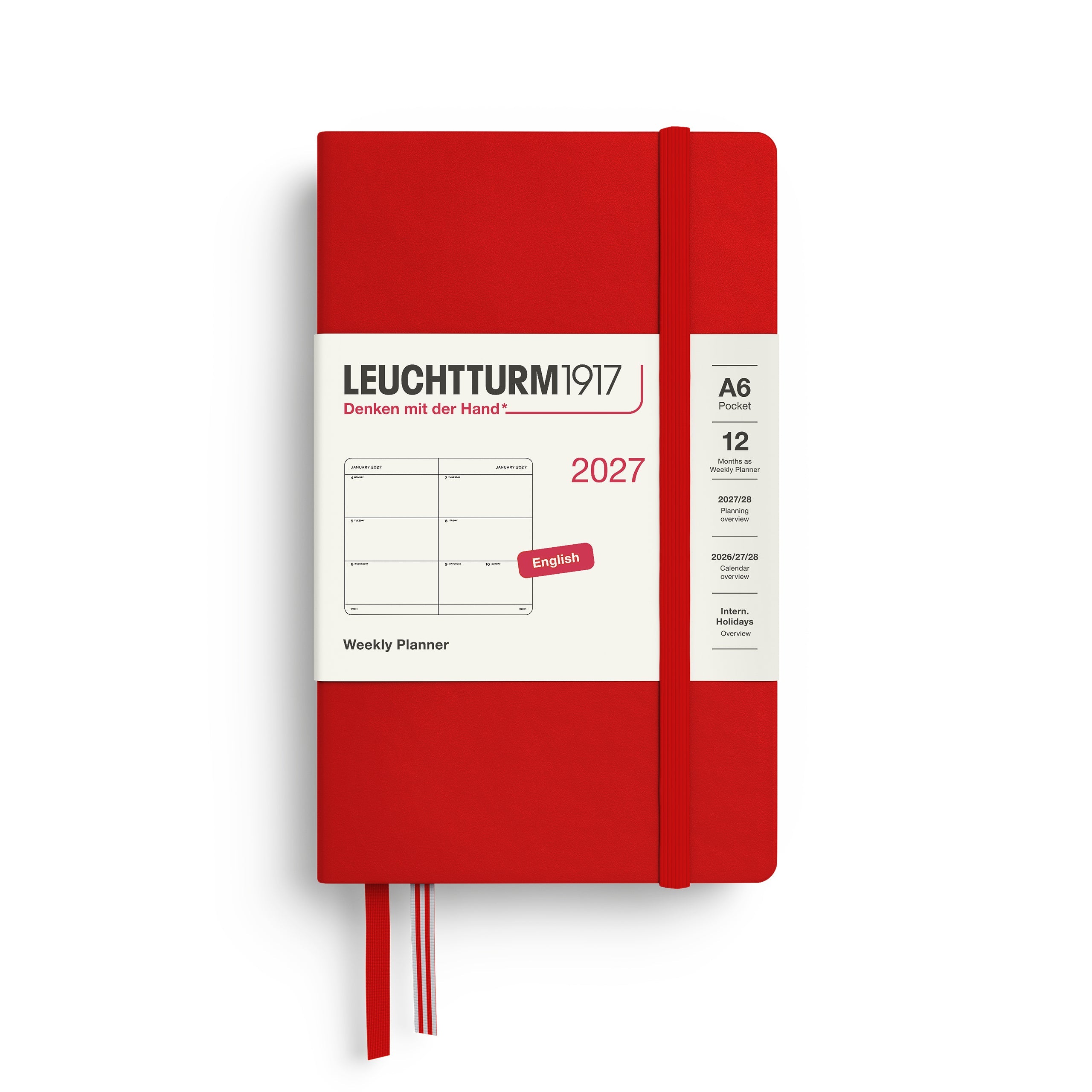 Agenda Semainier 2027 LEUCHTTURM1917, Anglais - A6 - Hardcover - Cherry - 4070292002705