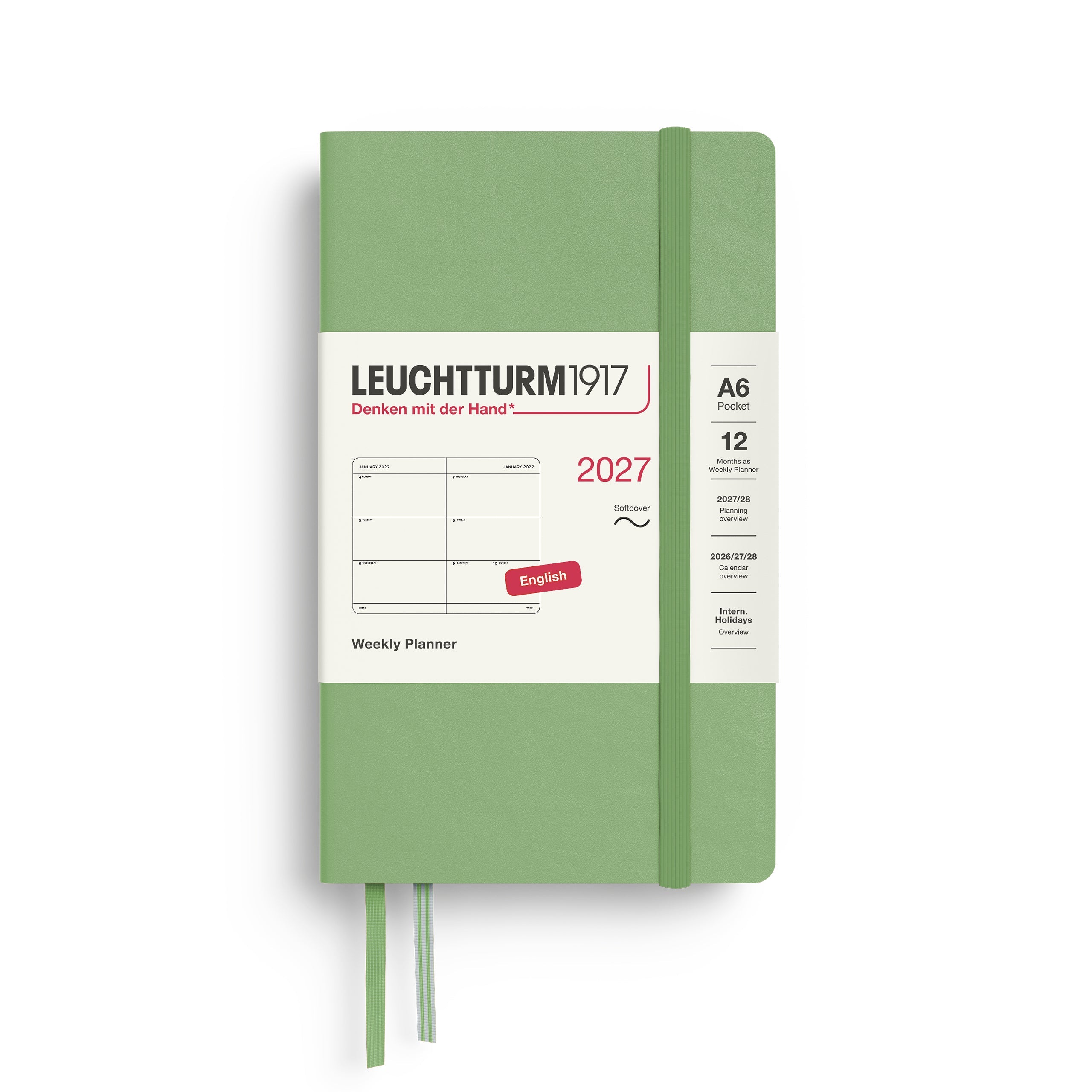 Agenda Semainier 2027 LEUCHTTURM1917, Anglais - A6 - Softcover - Sauge - 4070292002903