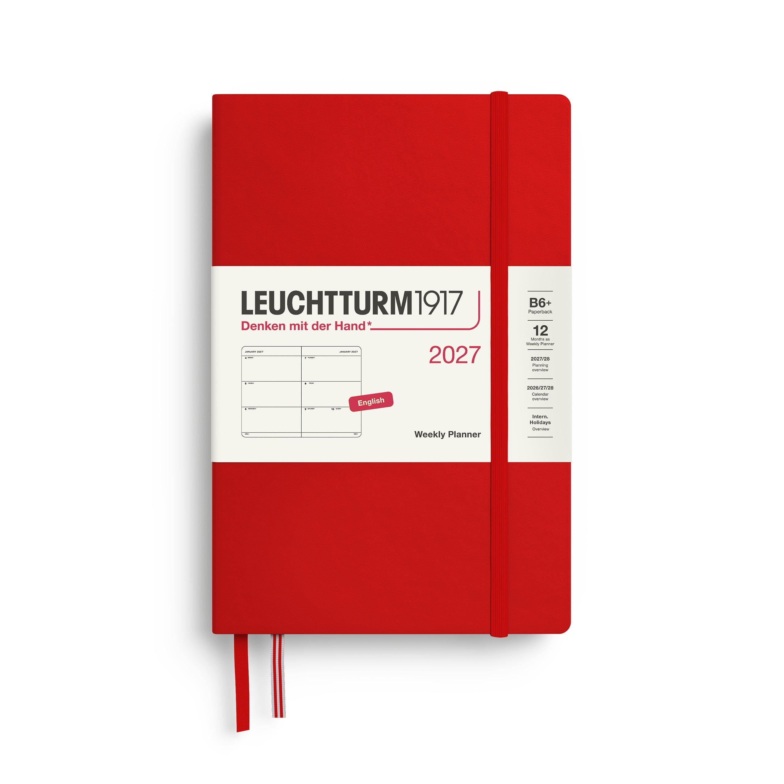 Agenda Semainier 2027 LEUCHTTURM1917, Anglais - B6+ - Hardcover - Cherry - 4070292002637