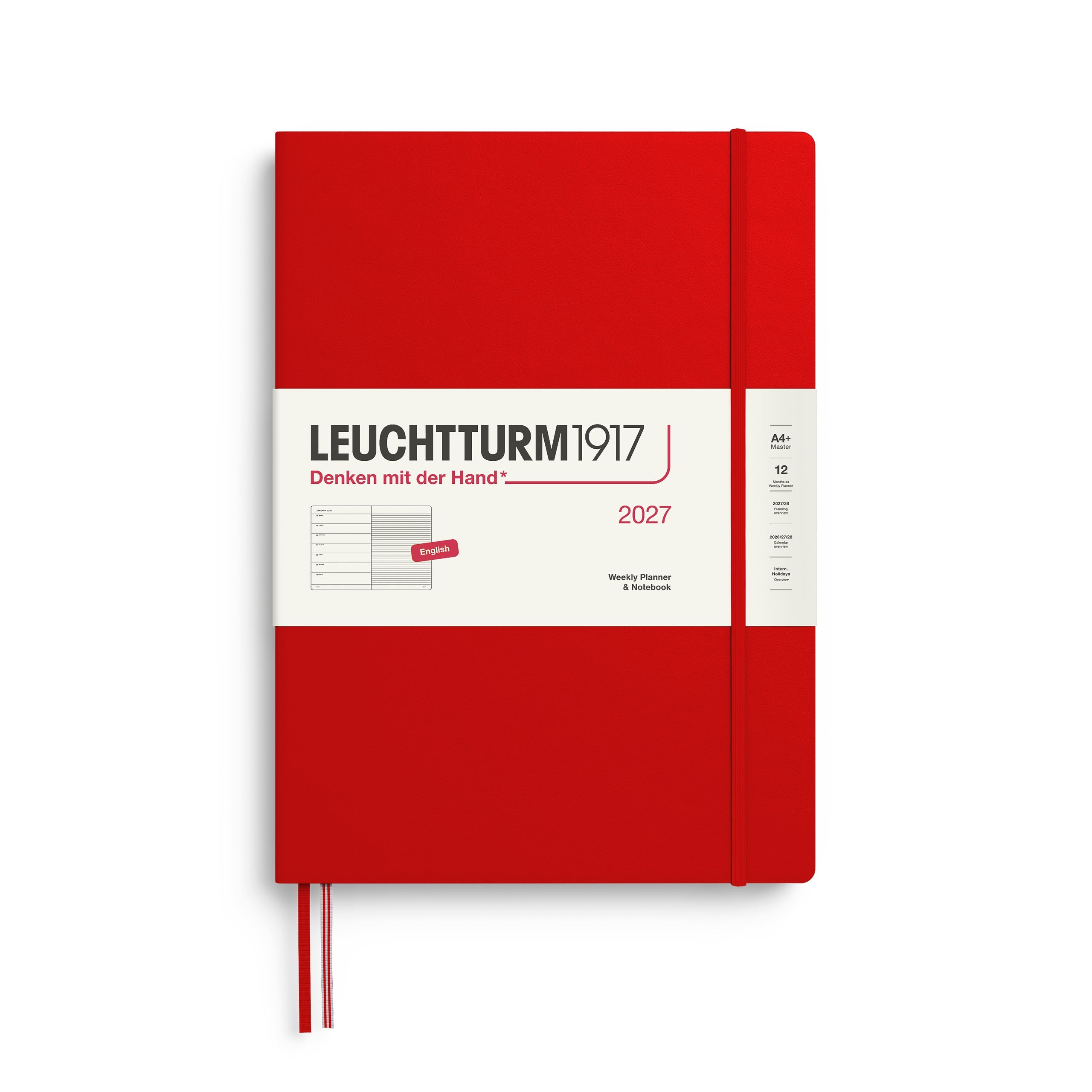 Agenda Semainier & Note Ligné 2027 LEUCHTTURM1917, Anglais - A4+ - Hardcover - Cherry - 4070292001906