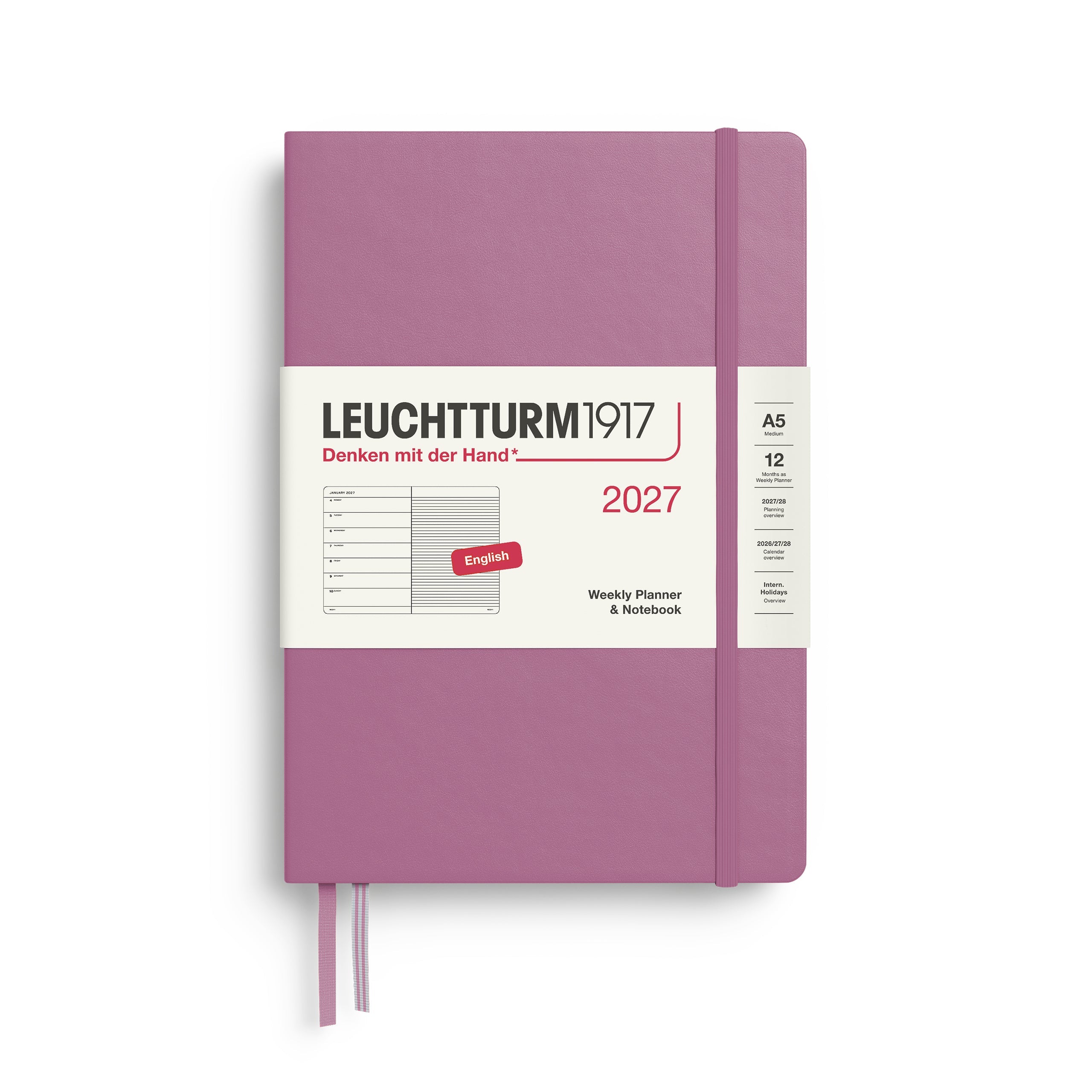 Agenda Semainier & Note Ligné 2027 LEUCHTTURM1917, Anglais - A5 - Hardcover - Dusty Rose - 4070292002002