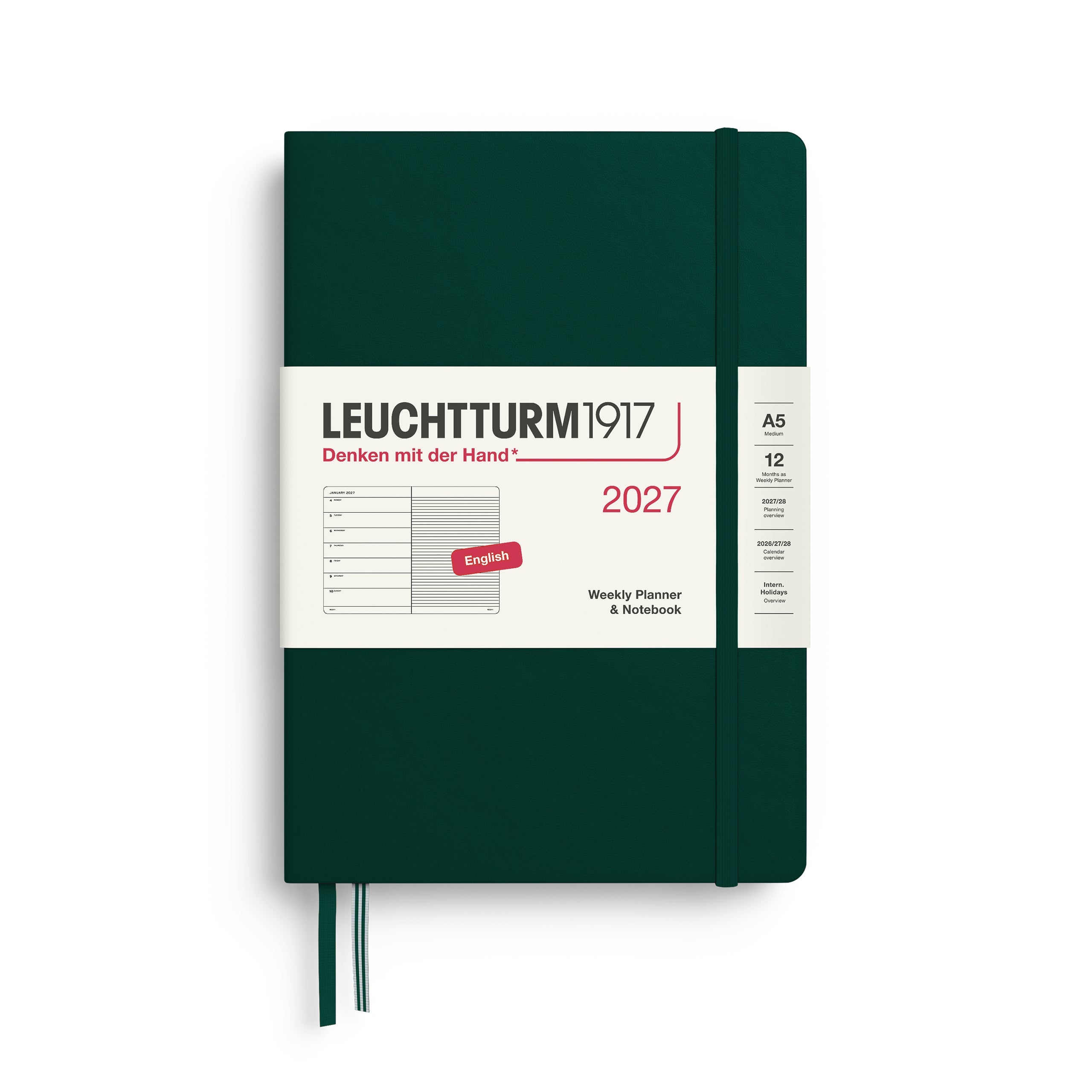 Agenda Semainier & Note Ligné 2027 LEUCHTTURM1917, Anglais - A5 - Hardcover - Forest Green - 4070292002071