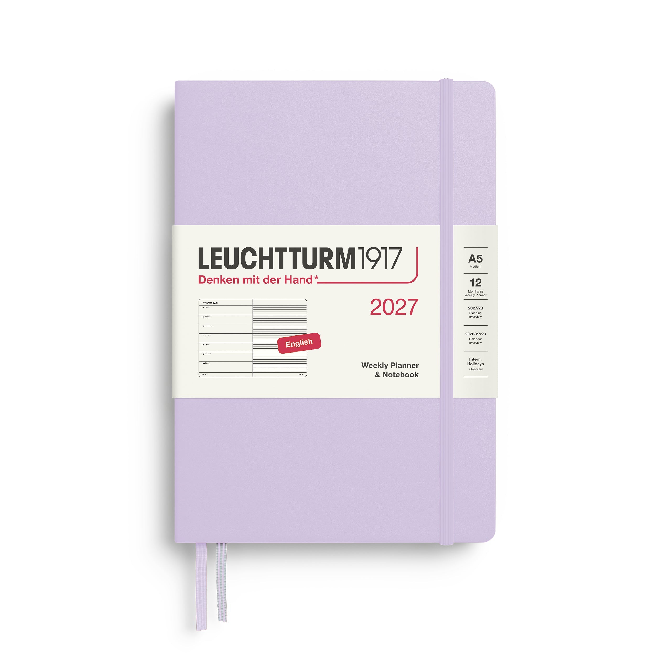 Agenda Semainier & Note Ligné 2027 LEUCHTTURM1917, Anglais - A5 - Hardcover - Lilac - 4070292001999