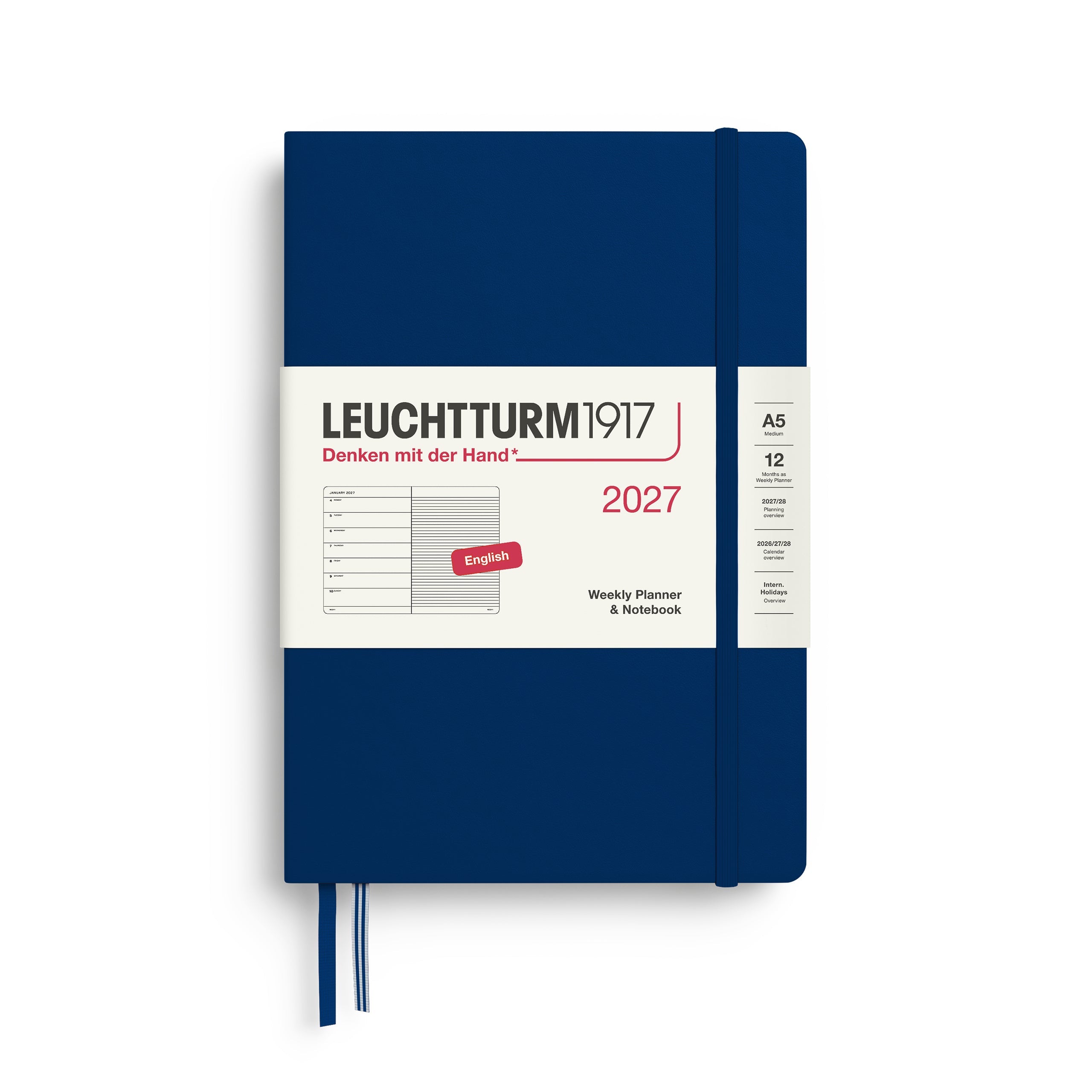 Agenda Semainier & Note Ligné 2027 LEUCHTTURM1917, Anglais - A5 - Hardcover - Navy - 4070292002095