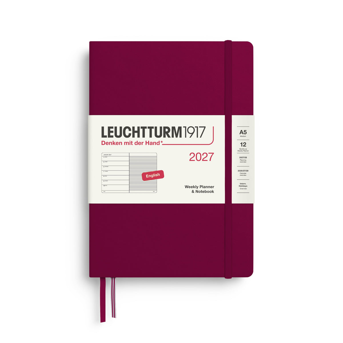 Agenda Semainier & Note Ligné 2027 LEUCHTTURM1917, Anglais - A5 - Hardcover - Port Red - 4070292002019