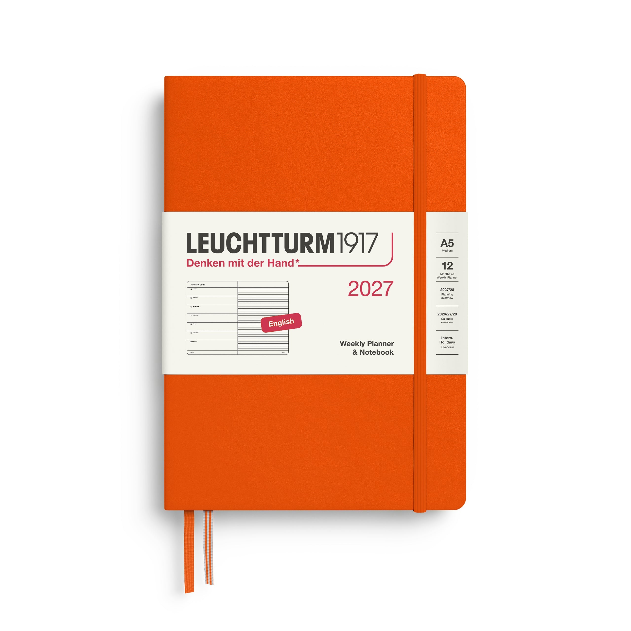 Agenda Semainier & Note Ligné 2027 LEUCHTTURM1917, Anglais - A5 - Hardcover - Pumpkin - 4070292002033