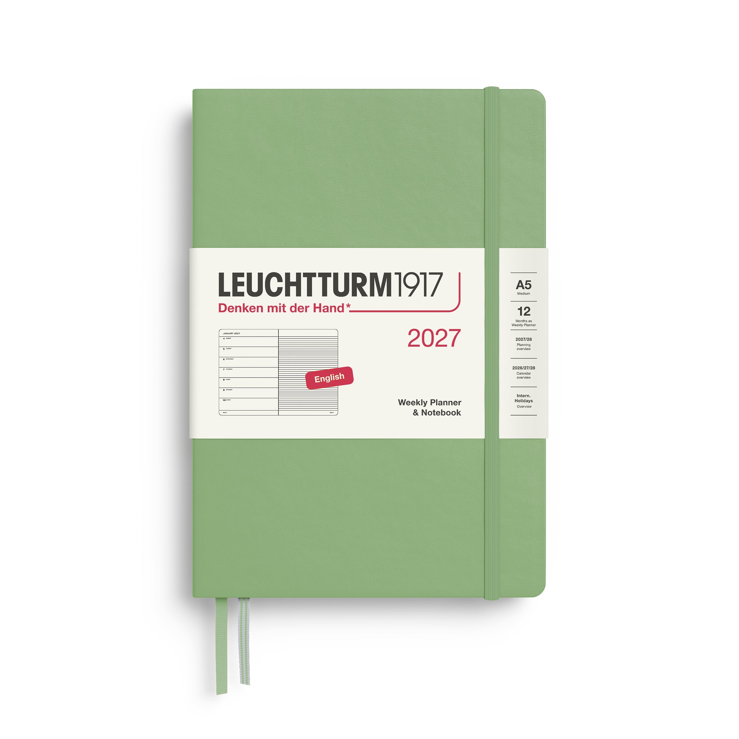 Agenda Semainier & Note Ligné 2027 LEUCHTTURM1917, Anglais - A5 - Hardcover - Sage - 4070292002057