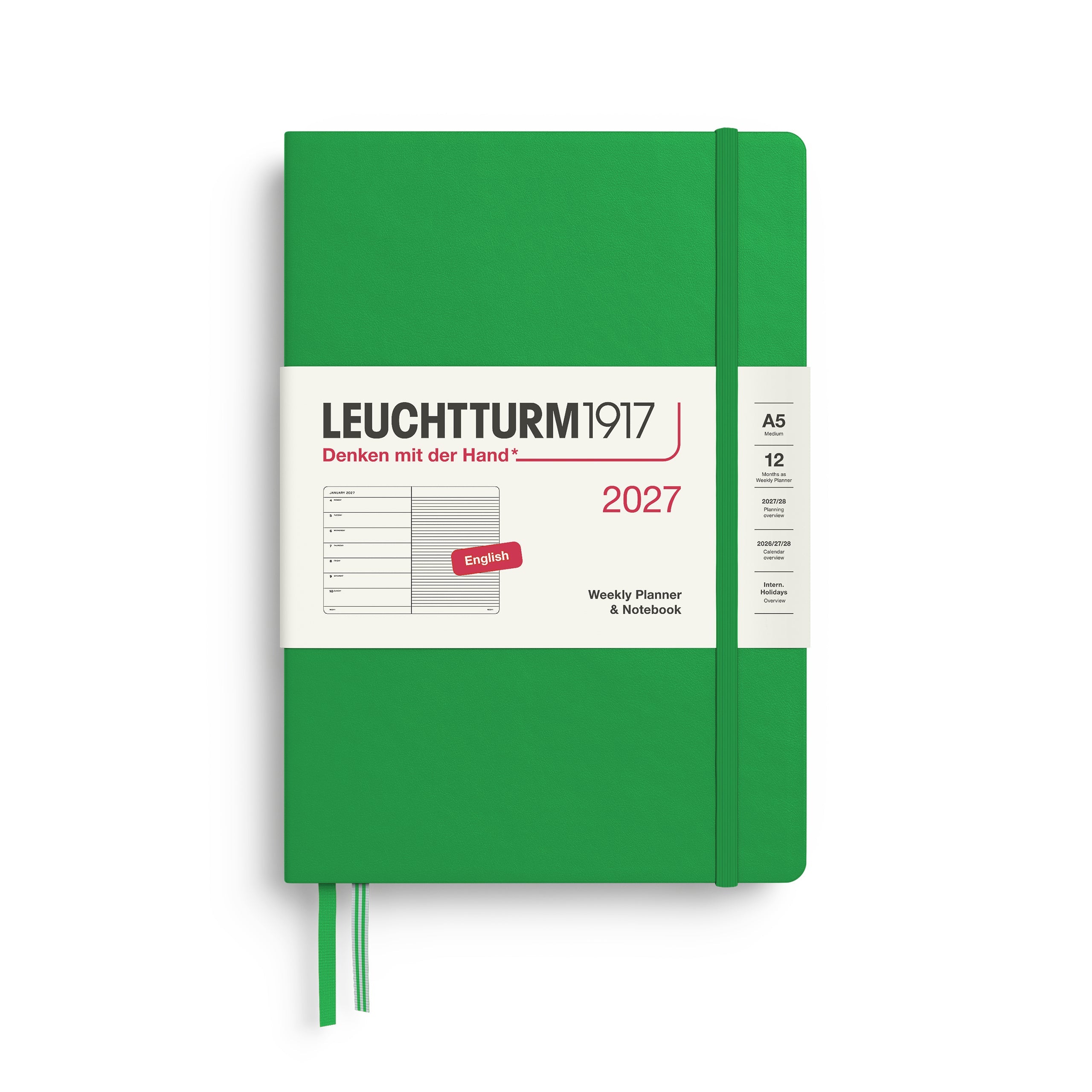 Agenda Semainier & Note Ligné 2027 LEUCHTTURM1917, Anglais - A5 - Hardcover - Spring Leaf - 4070292002064