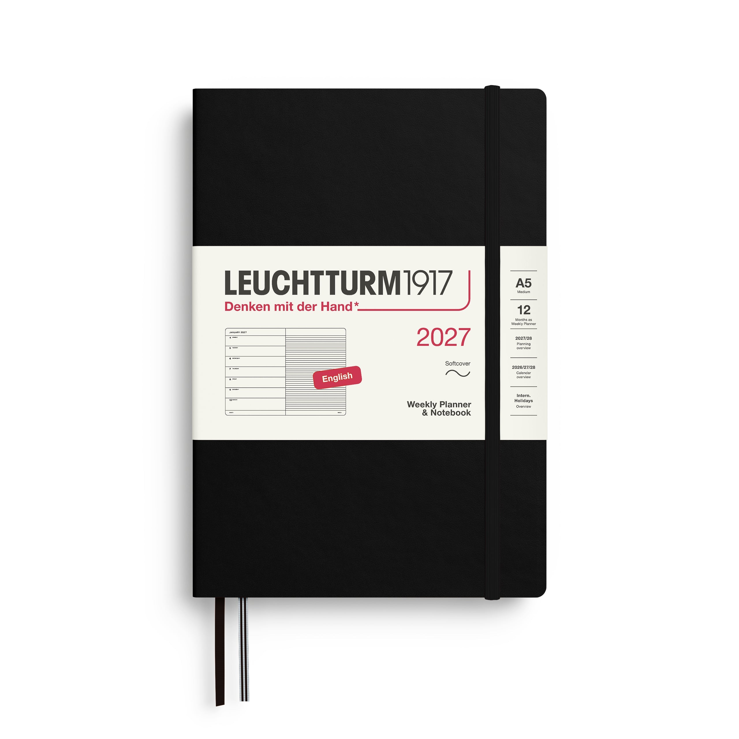 Agenda Semainier & Note Ligné 2027 LEUCHTTURM1917, Anglais - A5 - Softcover - Black - 4070292002170