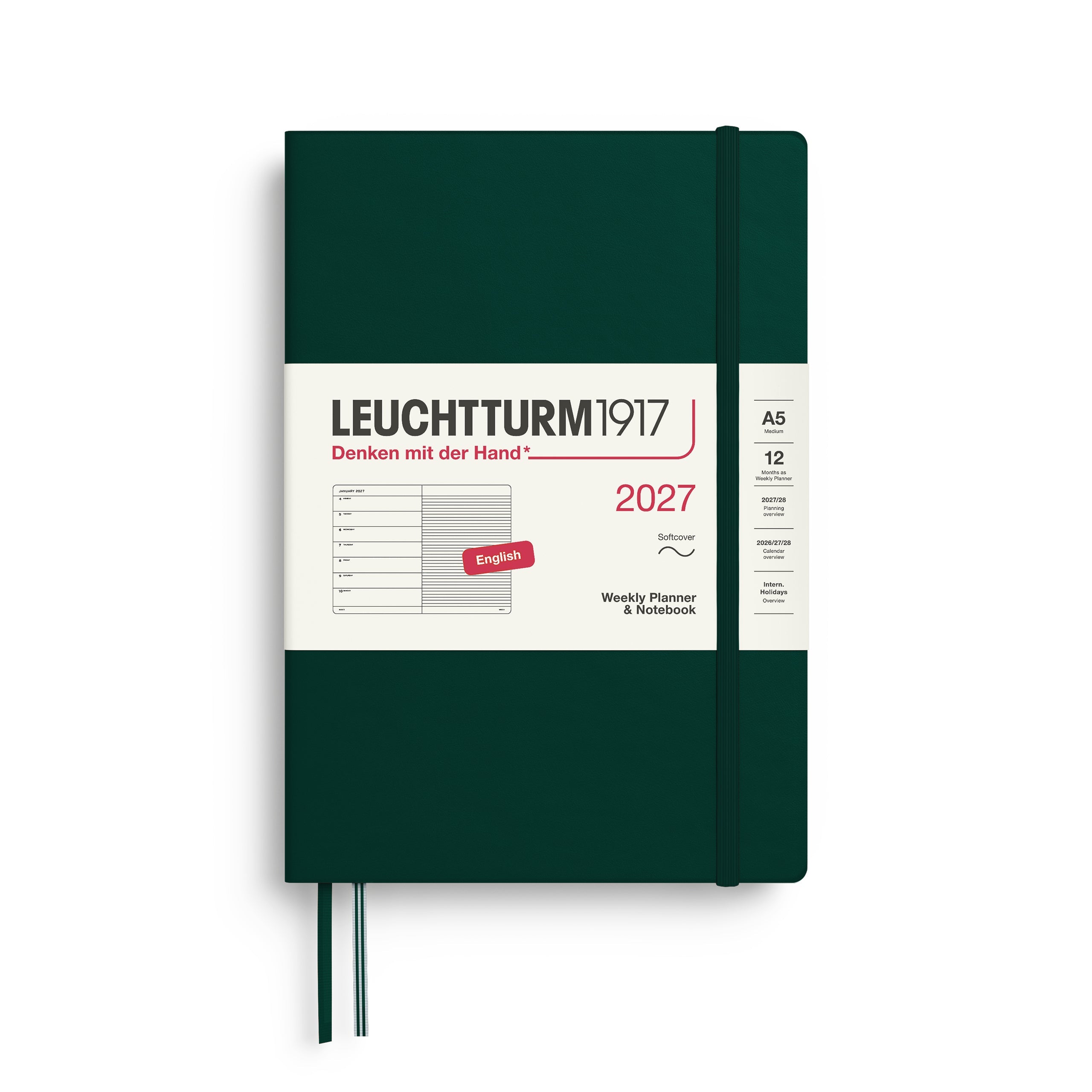 Agenda Semainier & Note Ligné 2027 LEUCHTTURM1917, Anglais - A5 - Softcover - Forest Green - 4070292002262