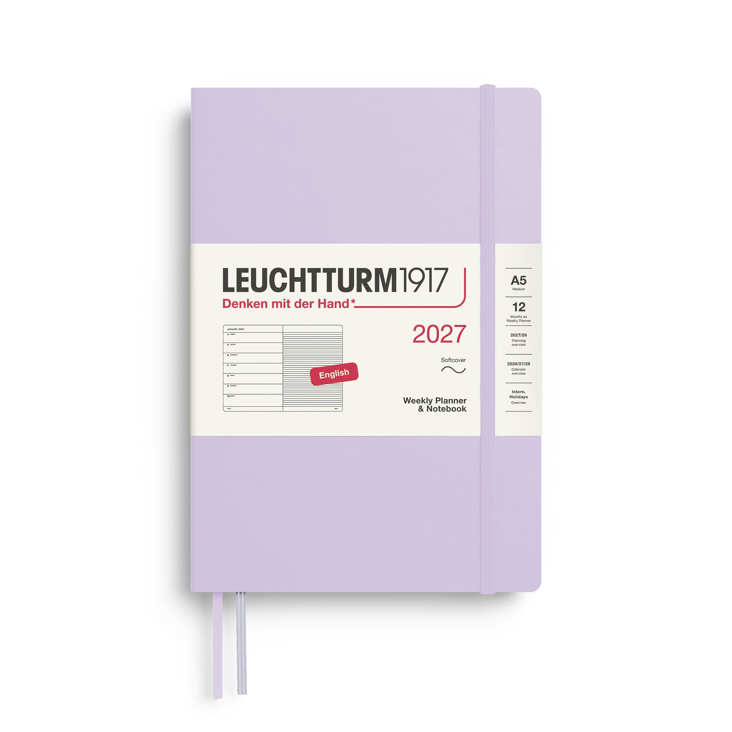 Agenda Semainier & Note Ligné 2027 LEUCHTTURM1917, Anglais - A5 - Softcover - Lilac - 4070292002187